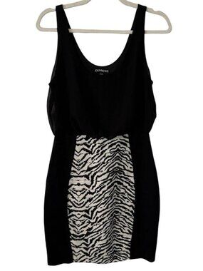 Express Black And White Zebra Print Blouson Bodycon Cocktail Dress Size Small